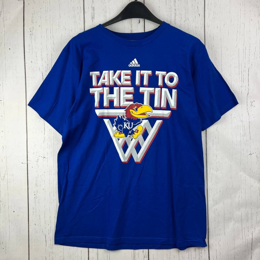 Kansas Jayhawks Basketball NCAA Large Adidas‎ Casual T-Shirt Blue New Men Cotton